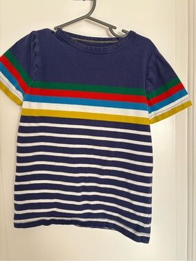 Mini Boden boys Navy Stripe Tee with Multicolor Chest Stripes